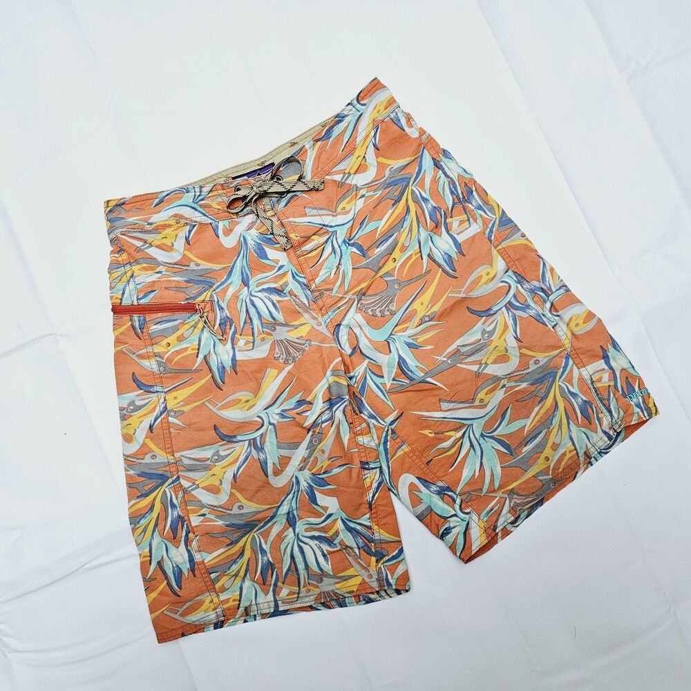 Patagonia Mens 28 Board Shorts Swim Trunks Orange Birds Of Paradise Floral
